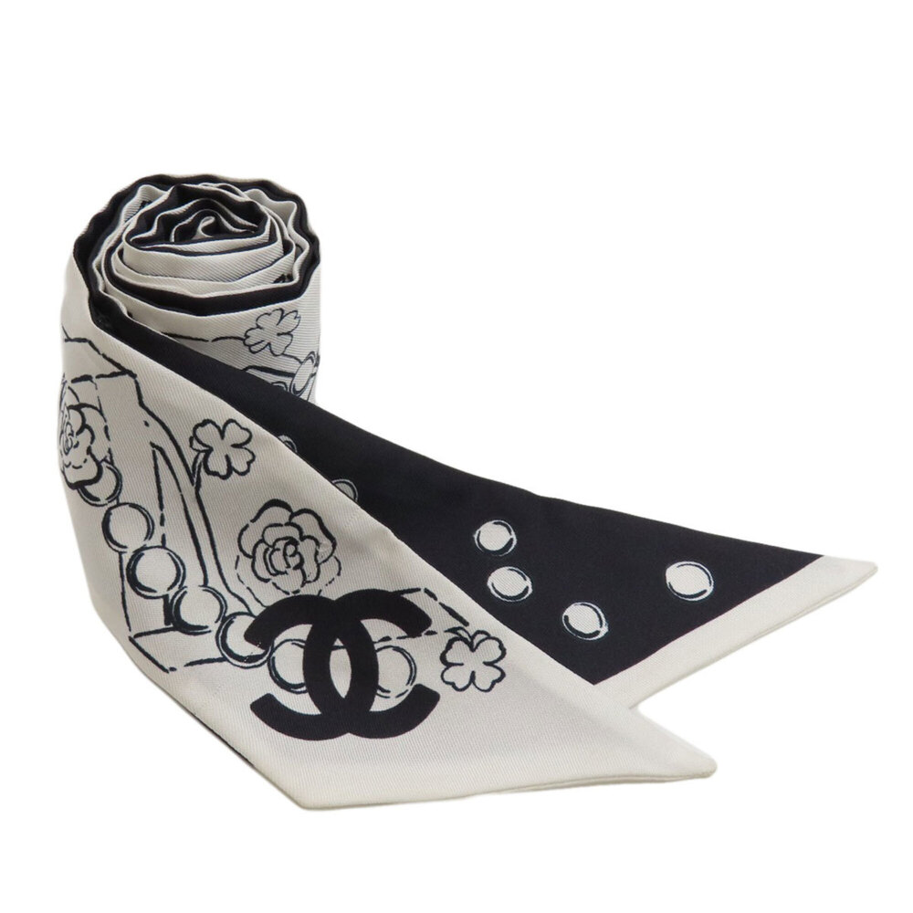 Chanel Coco Mark Slim Bandeau Scarf Muffler Silk Women's CHANEL